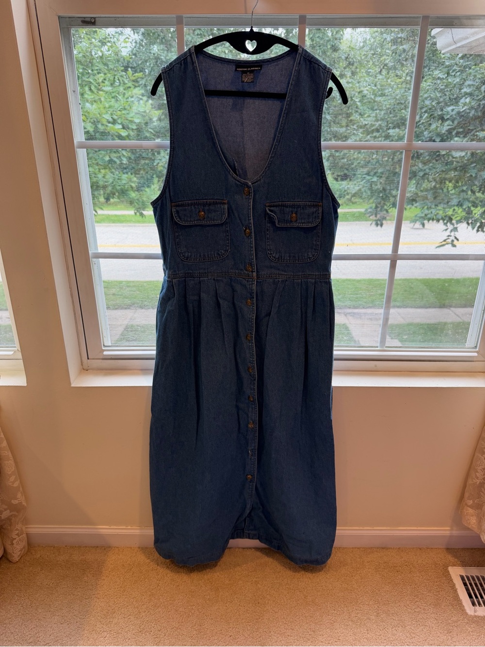 Vintage Sleeveless Denim Button-Front Dress - Blue